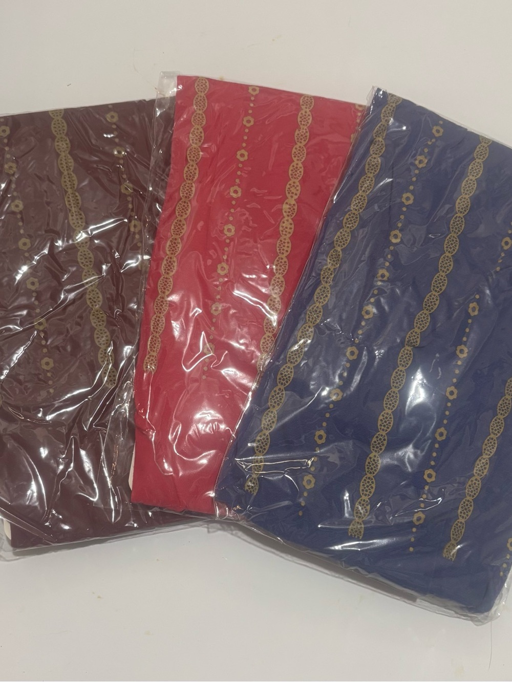 Women's Decorative Striped tights in Maroon,blue and pink with Gold Accent